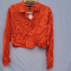 Forever 21 Vibrant Orange Button-Down Shirt